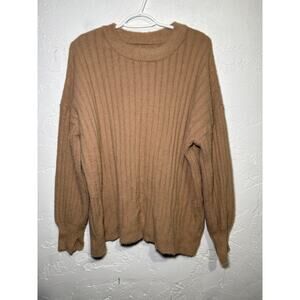 Aerie tan soft cozy crew neck‎ sweater womens small minimalist neutral oversized